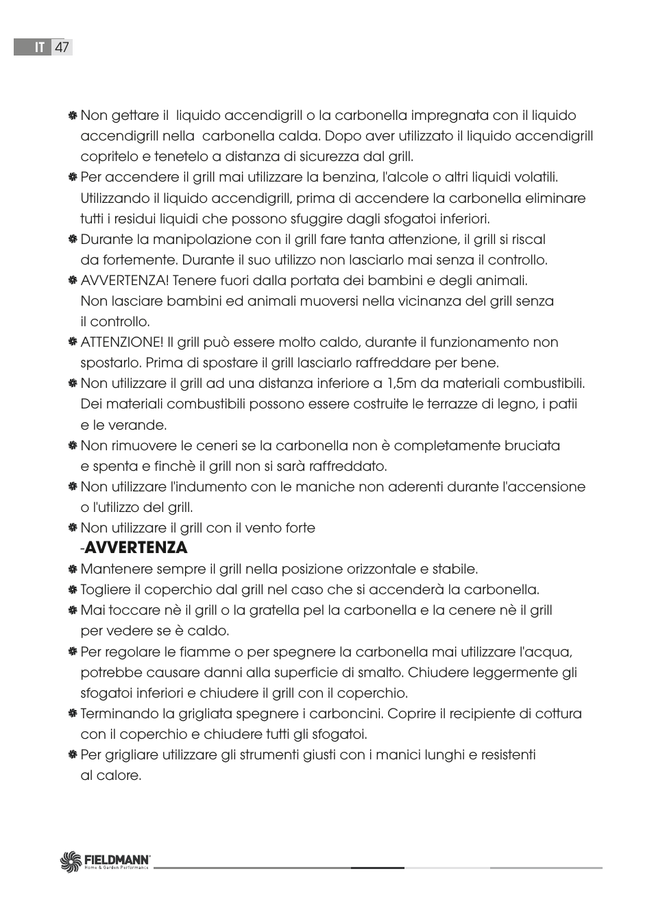 Avvertenza | Fieldmann FZG 1006 User Manual | Page 47 / 58