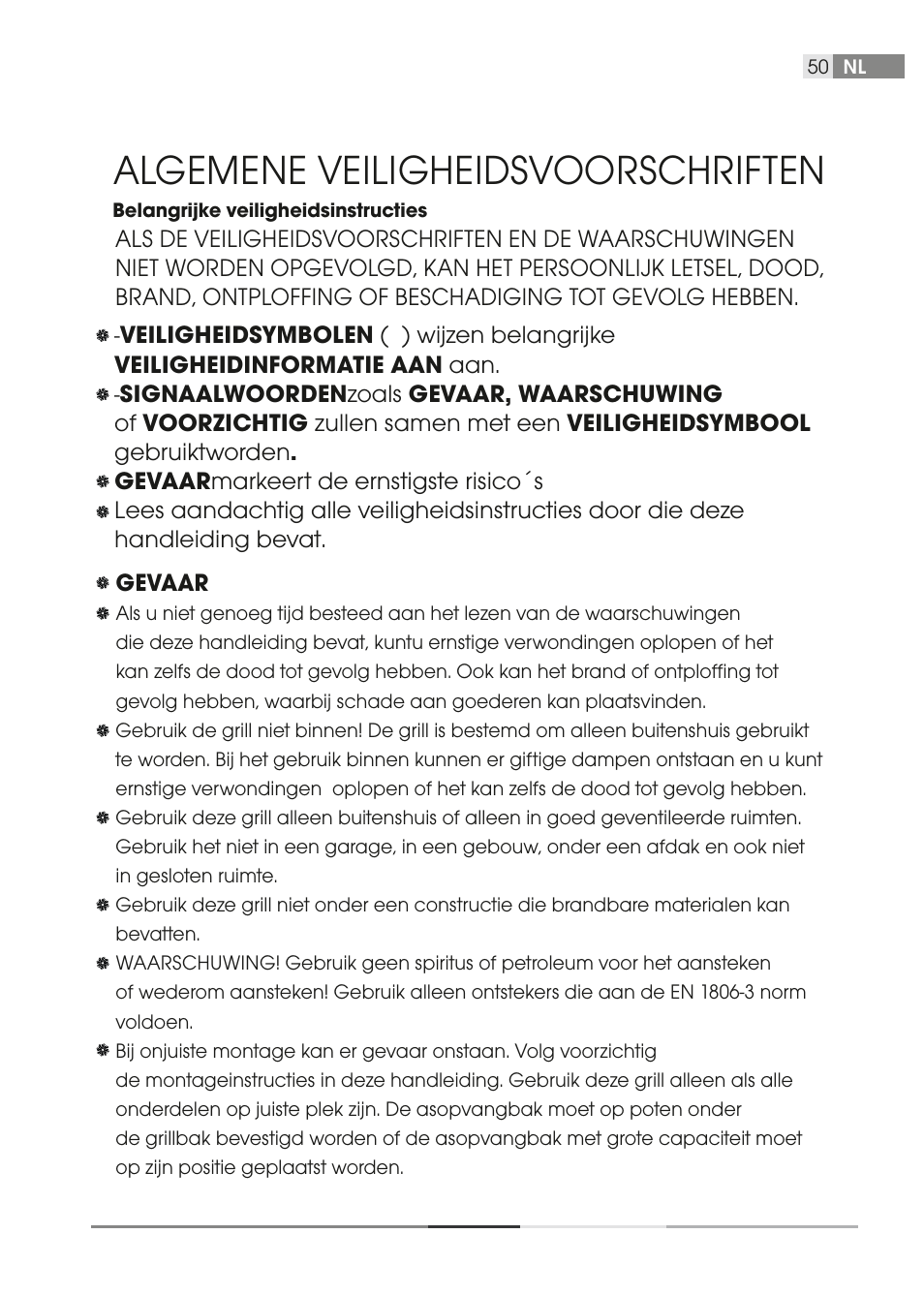 Algemene veiligheidsvoorschriften | Fieldmann FZG 1006 User Manual | Page 50 / 58