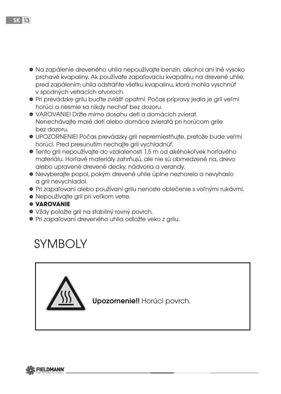 Symboly | Fieldmann FZG 1002 User Manual | Page 13 / 58