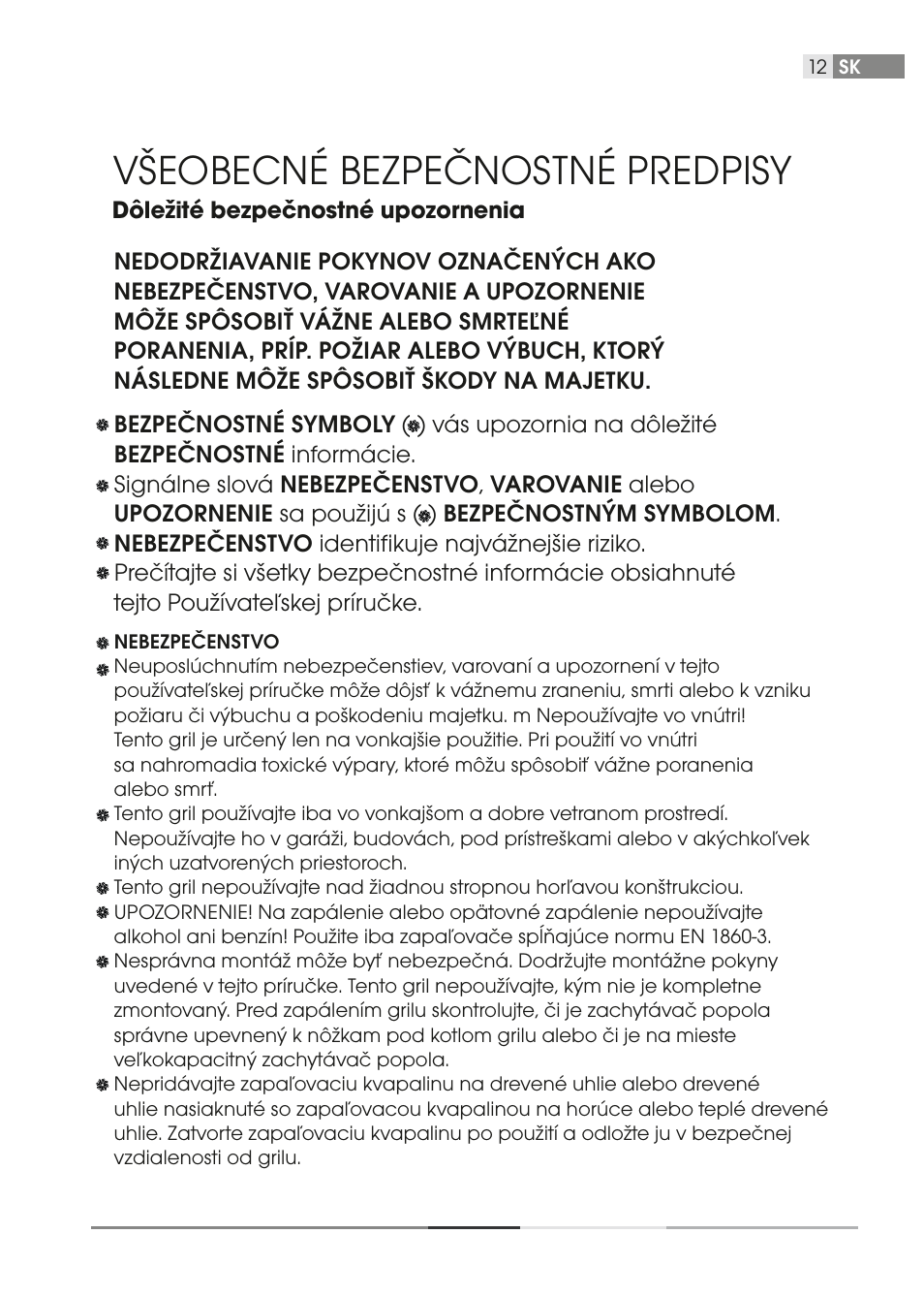 Všeobecné bezpečnostné predpisy | Fieldmann FZG 1001 User Manual | Page 12 / 54