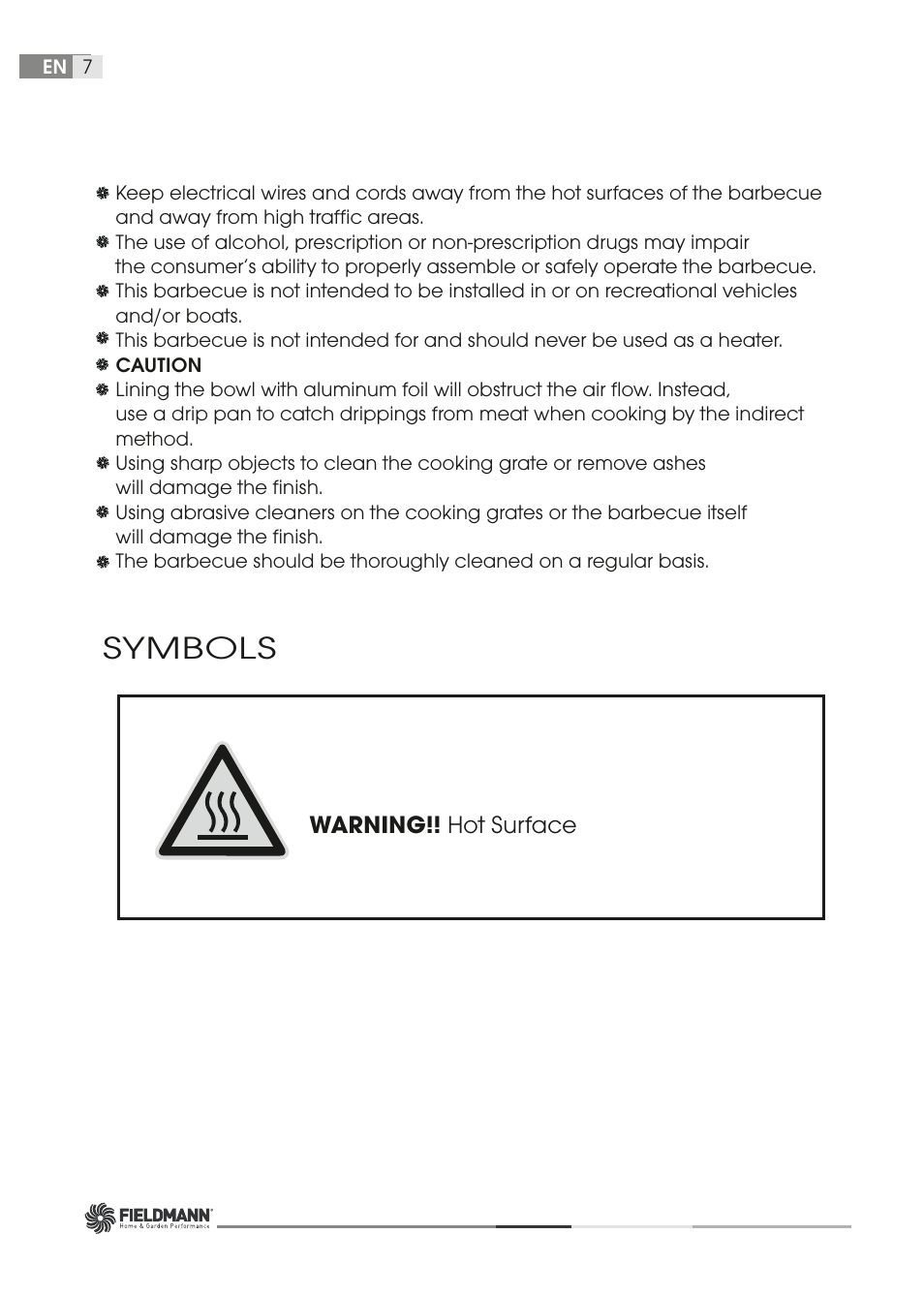 Symbols | Fieldmann FZG 1001 User Manual | Page 7 / 54