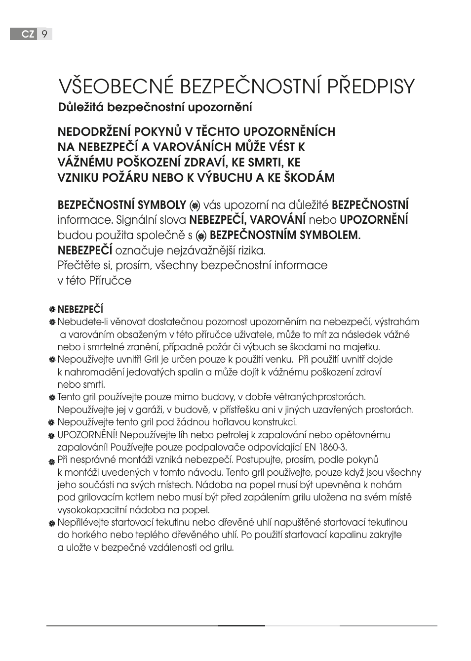 Všeobecné bezpečnostní předpisy | Fieldmann FZG 1001 User Manual | Page 9 / 54