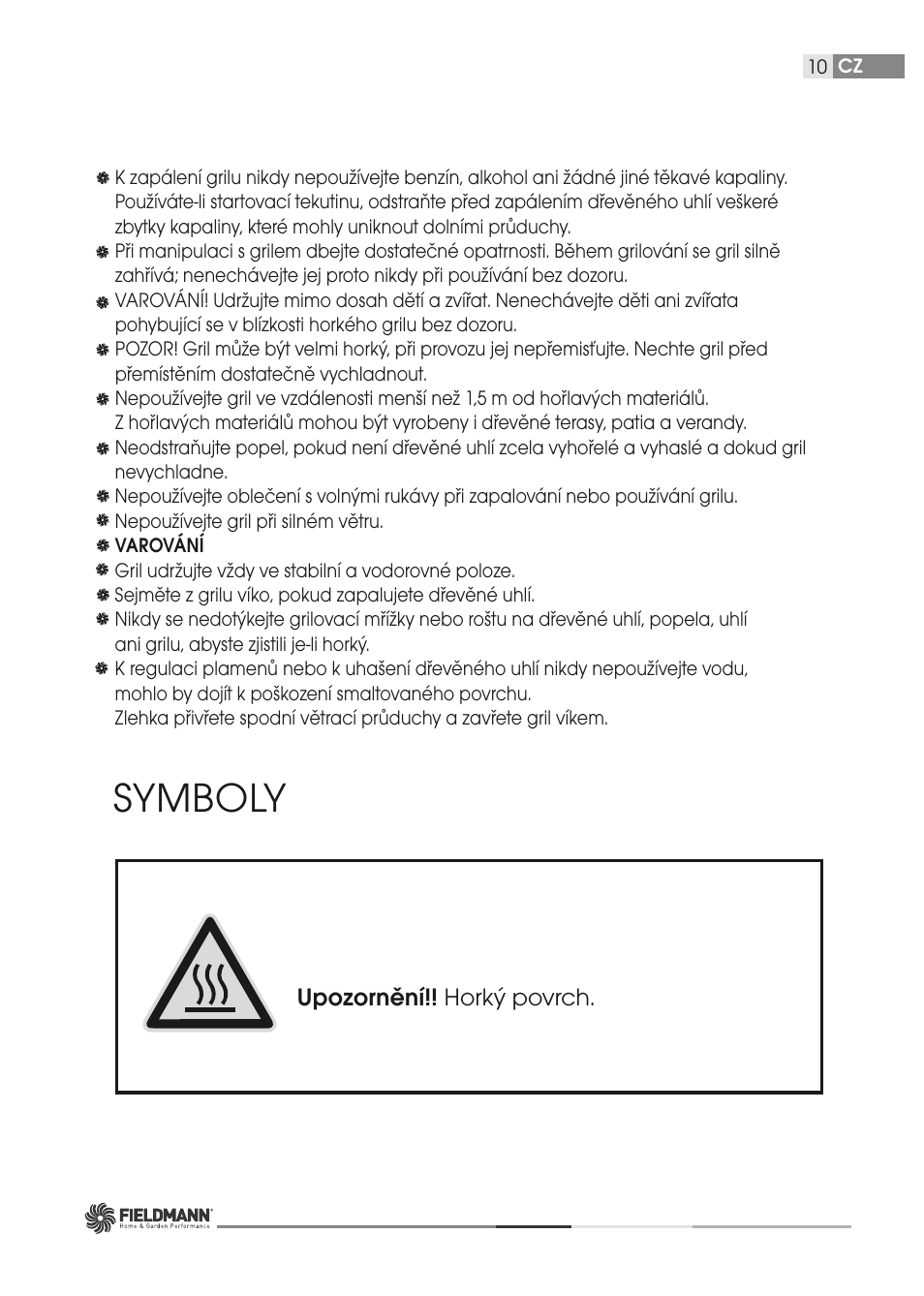 Symboly | Fieldmann FZG 1000G User Manual | Page 10 / 56