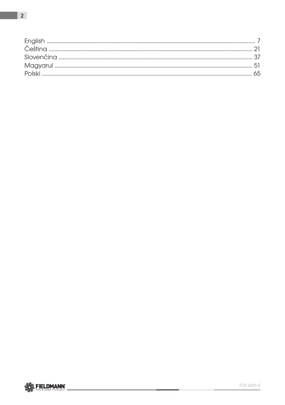 English čeština slovenčina magyarul polski | Fieldmann FZD 4020-E User Manual | Page 2 / 82