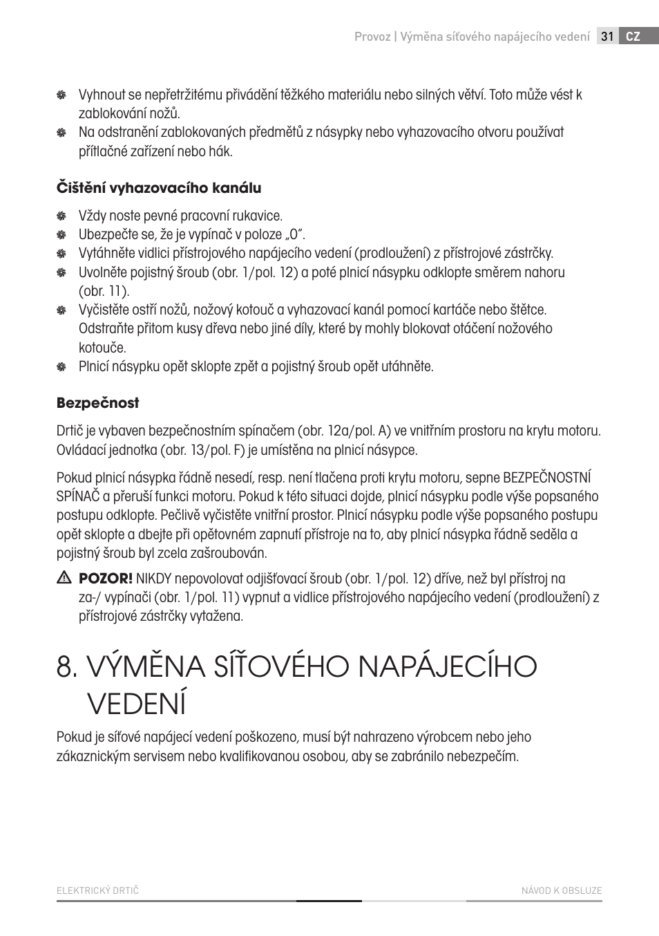 Výměna síťového napájecího vedení | Fieldmann FZD 4020-E User Manual | Page 31 / 82