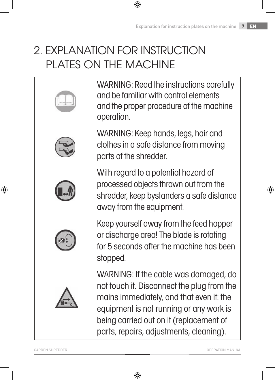 Explanation for instruction plates on the machine | Fieldmann FZD 4010-E User Manual | Page 7 / 116