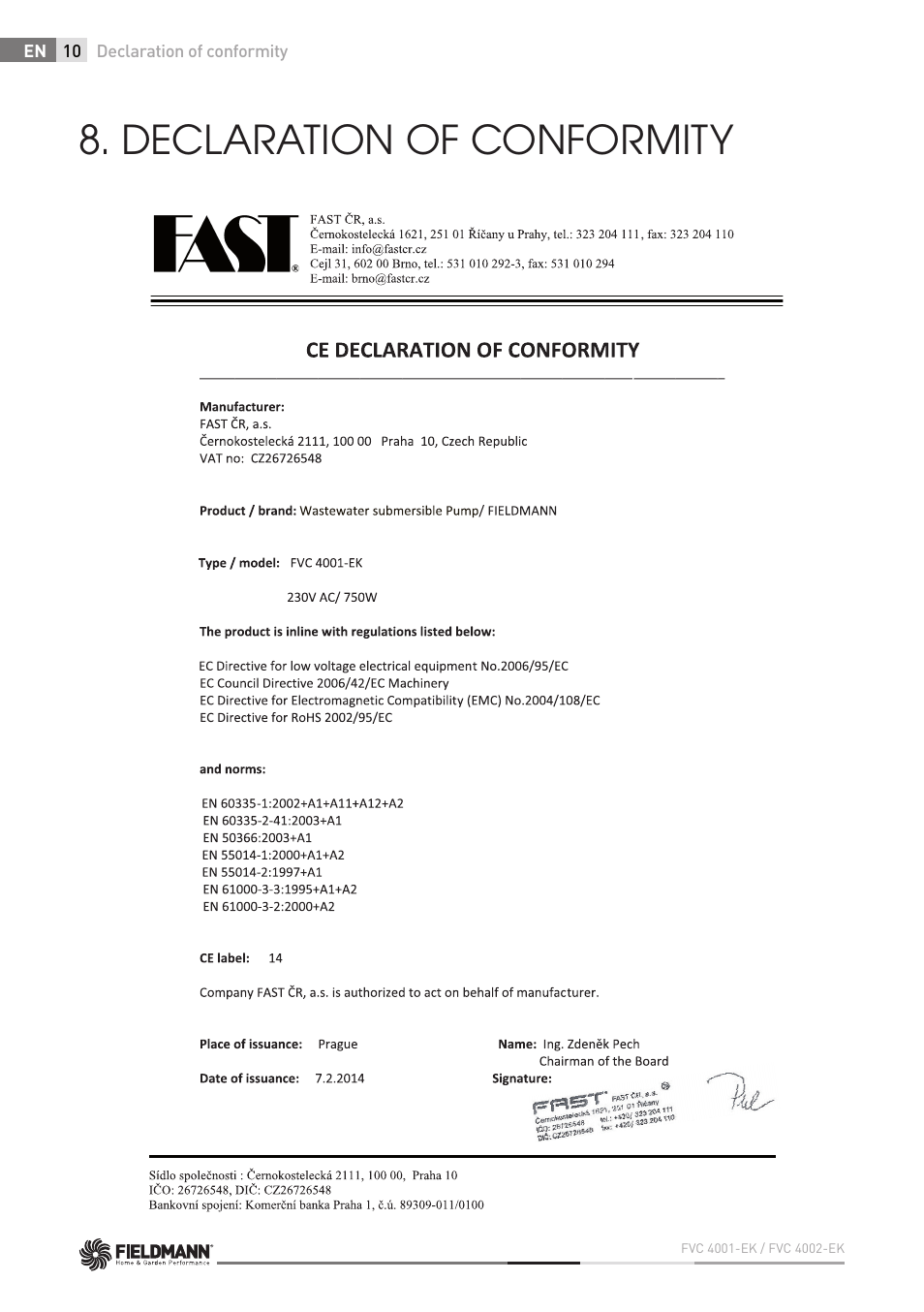 Declaration of conformity | Fieldmann FVC 4001 EK User Manual | Page 10 / 126