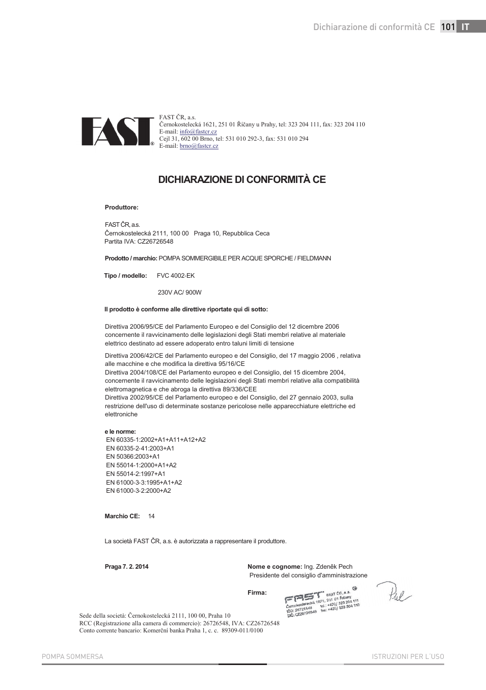 Dichiarazione di conformità ce, It dichiarazione di conformità ce | Fieldmann FVC 4001 EK User Manual | Page 101 / 126