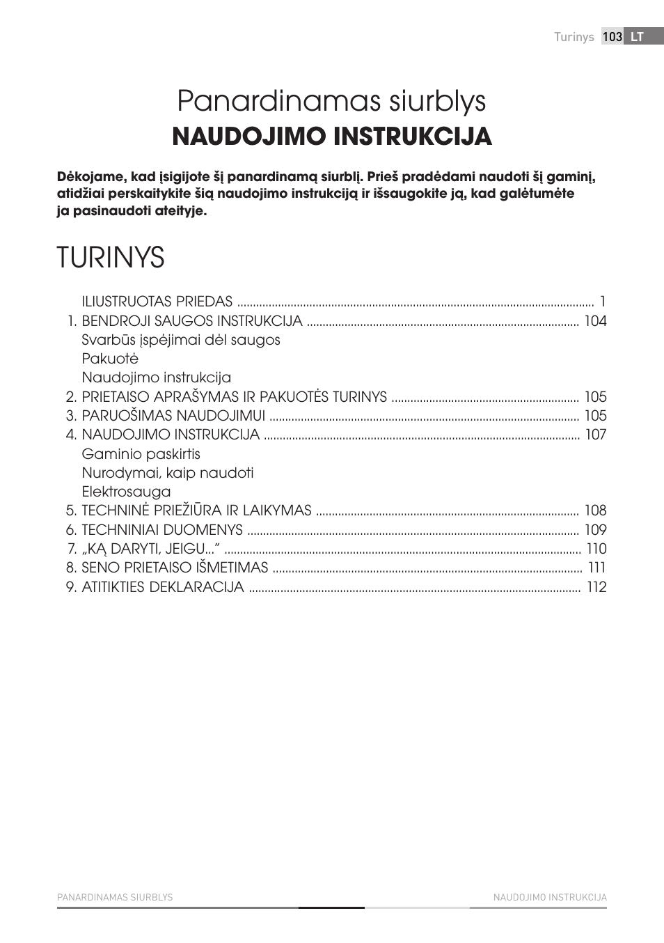 Panardinamas siurblys, Turinys, Naudojimo instrukcija | Fieldmann FVC 4001 EK User Manual | Page 103 / 126