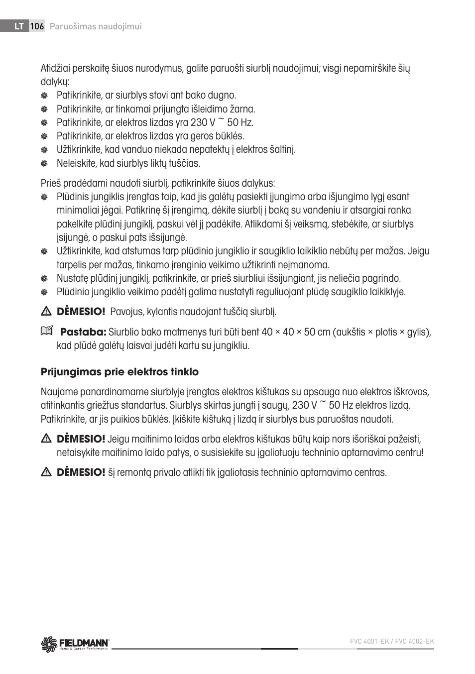 Fieldmann FVC 4001 EK User Manual | Page 106 / 126