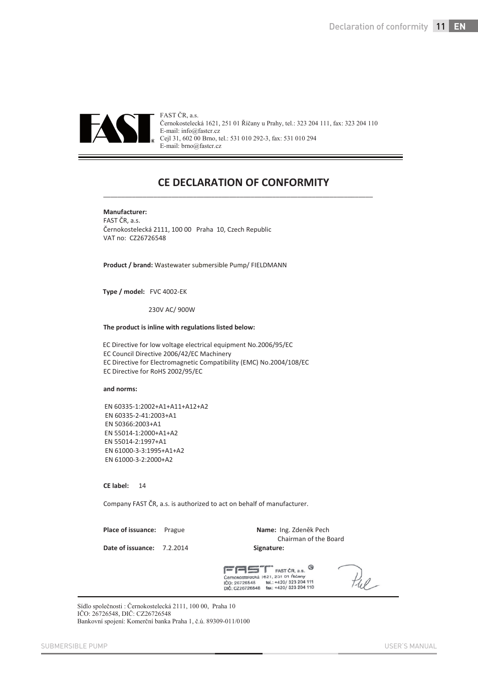 Ce declaration of conformity, En declaration of conformity | Fieldmann FVC 4001 EK User Manual | Page 11 / 126