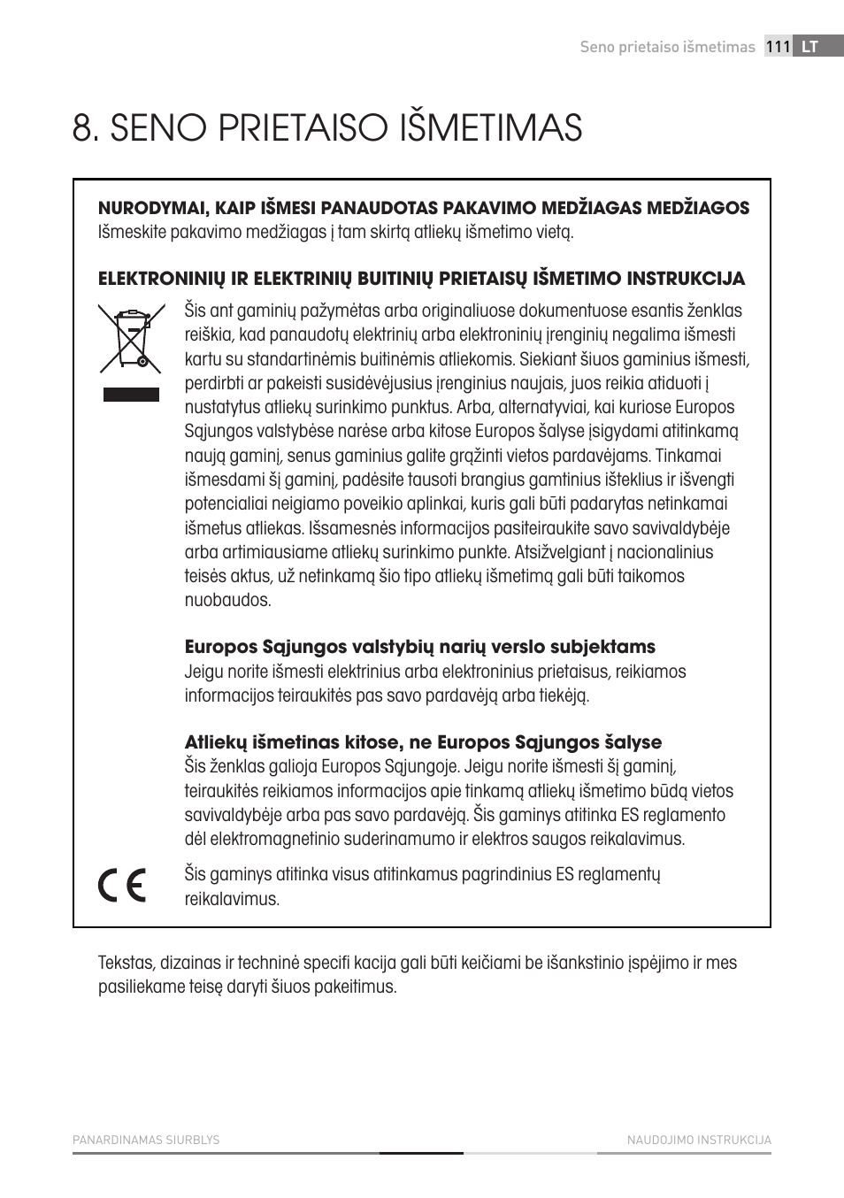 Seno prietaiso išmetimas | Fieldmann FVC 4001 EK User Manual | Page 111 / 126