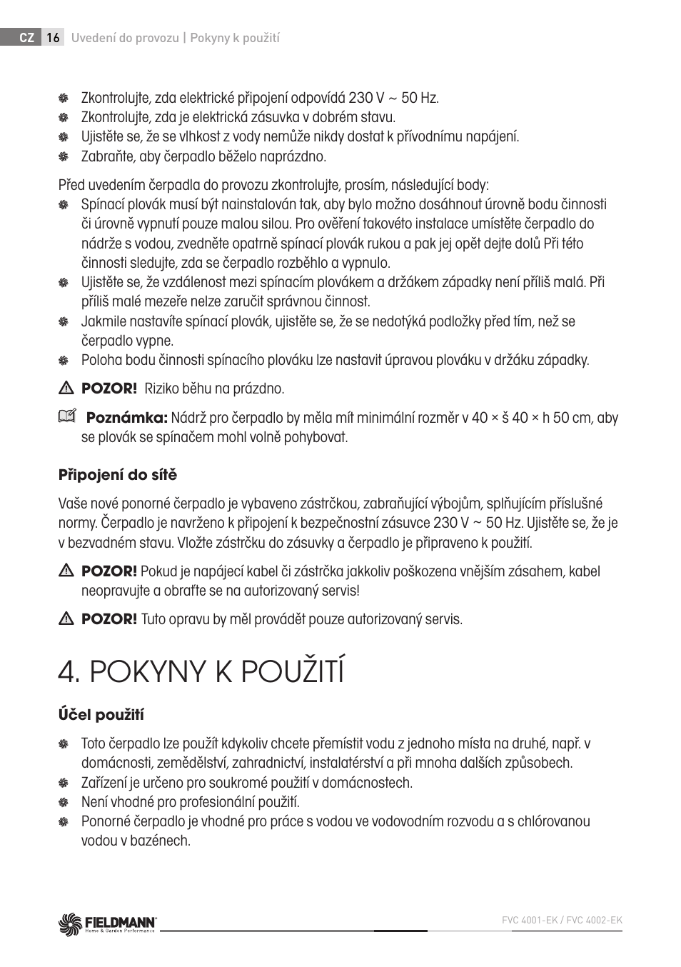 Pokyny k použití | Fieldmann FVC 4001 EK User Manual | Page 16 / 126
