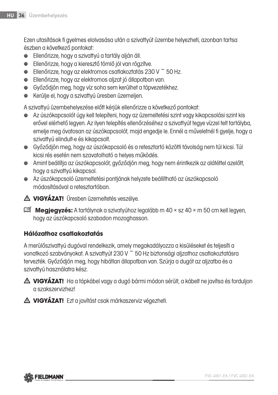 Fieldmann FVC 4001 EK User Manual | Page 36 / 126