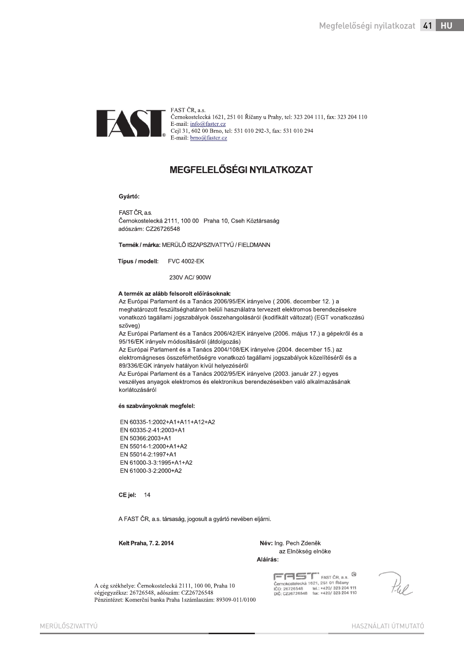 Fieldmann FVC 4001 EK User Manual | Page 41 / 126