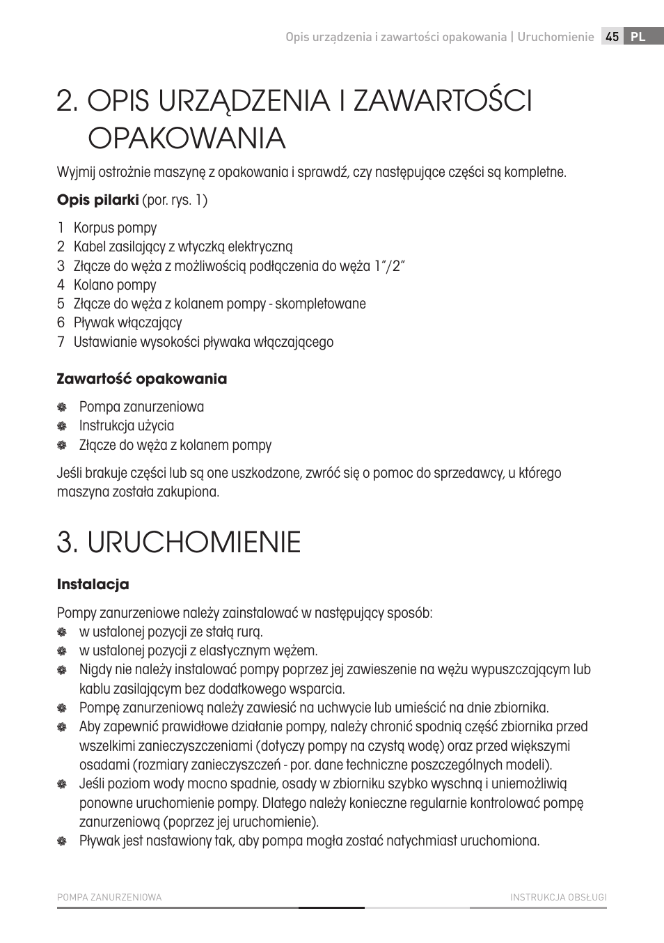 Opis urządzenia i zawartości opakowania, Uruchomienie | Fieldmann FVC 4001 EK User Manual | Page 45 / 126