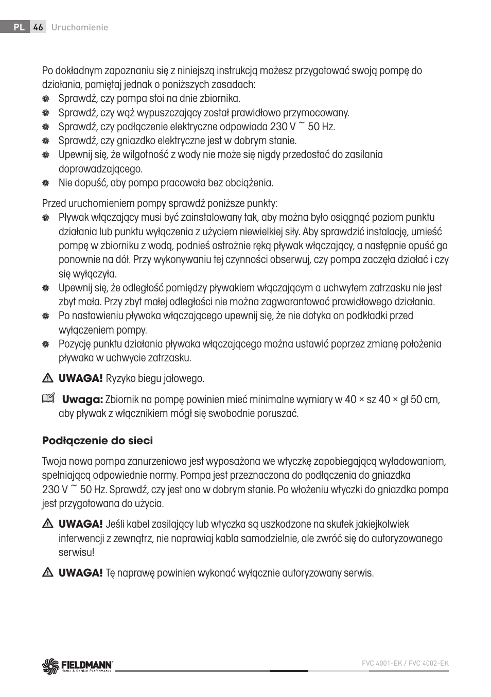 Fieldmann FVC 4001 EK User Manual | Page 46 / 126