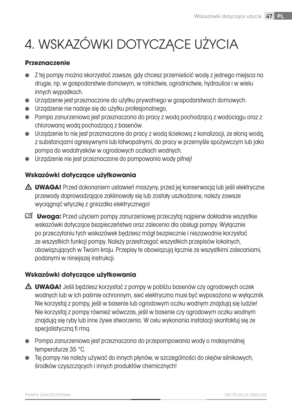 Wskazówki dotyczące użycia | Fieldmann FVC 4001 EK User Manual | Page 47 / 126
