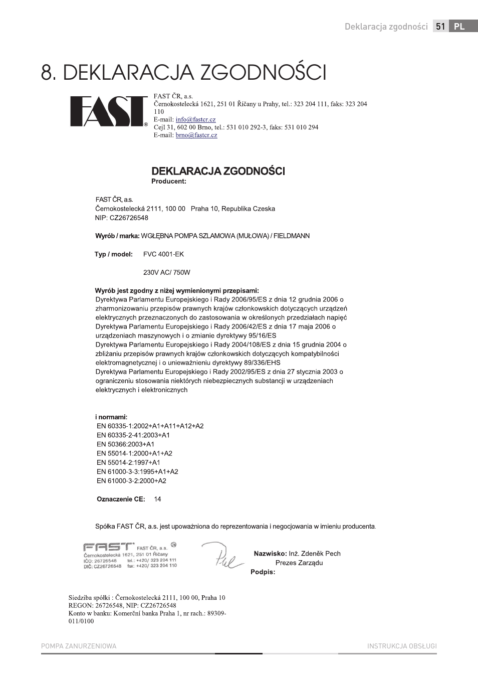 Deklaracja zgodności | Fieldmann FVC 4001 EK User Manual | Page 51 / 126