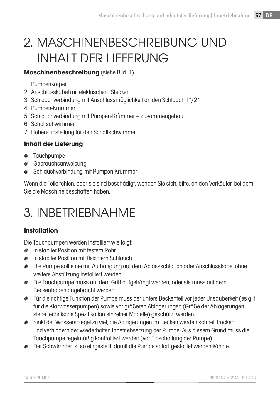 Maschinenbeschreibung und inhalt der lieferung, Inbetriebnahme | Fieldmann FVC 4001 EK User Manual | Page 57 / 126