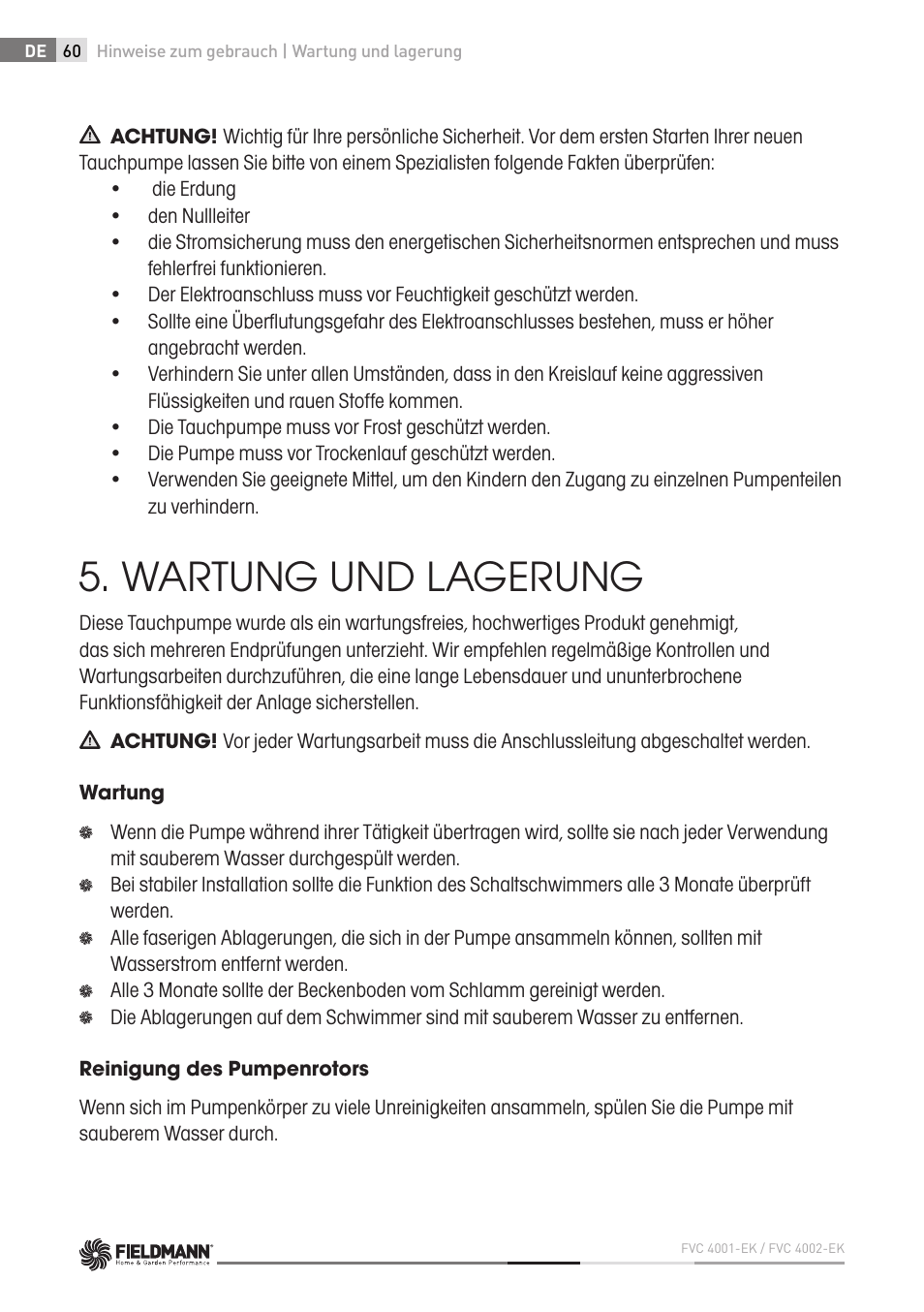 Wartung und lagerung | Fieldmann FVC 4001 EK User Manual | Page 60 / 126