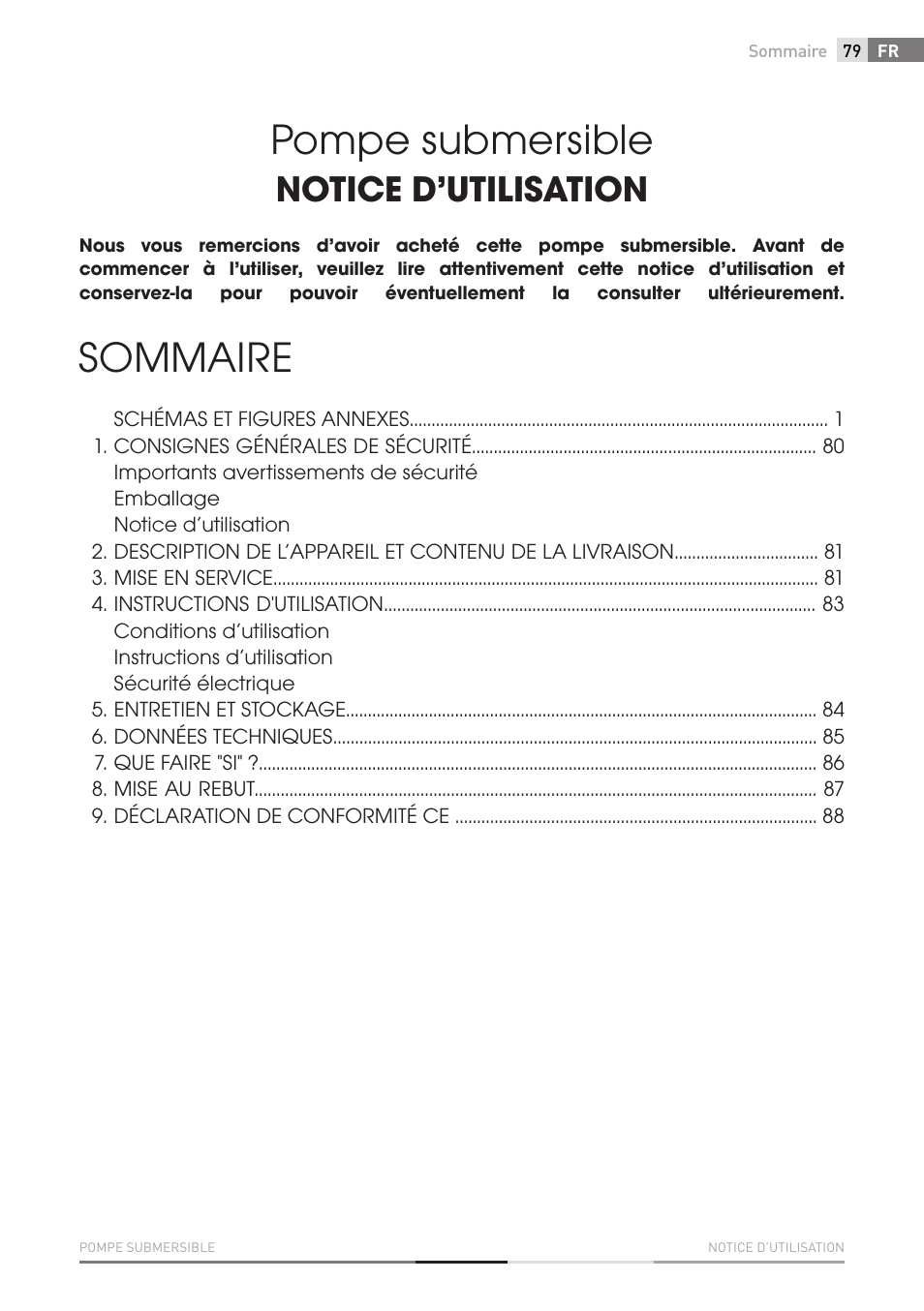 Pompe submersible, Sommaire, Notice d’utilisation | Fieldmann FVC 4001 EK User Manual | Page 79 / 126