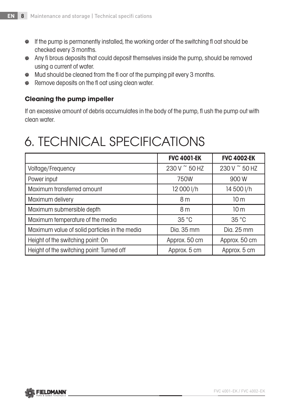 Technical specifications | Fieldmann FVC 4001 EK User Manual | Page 8 / 126