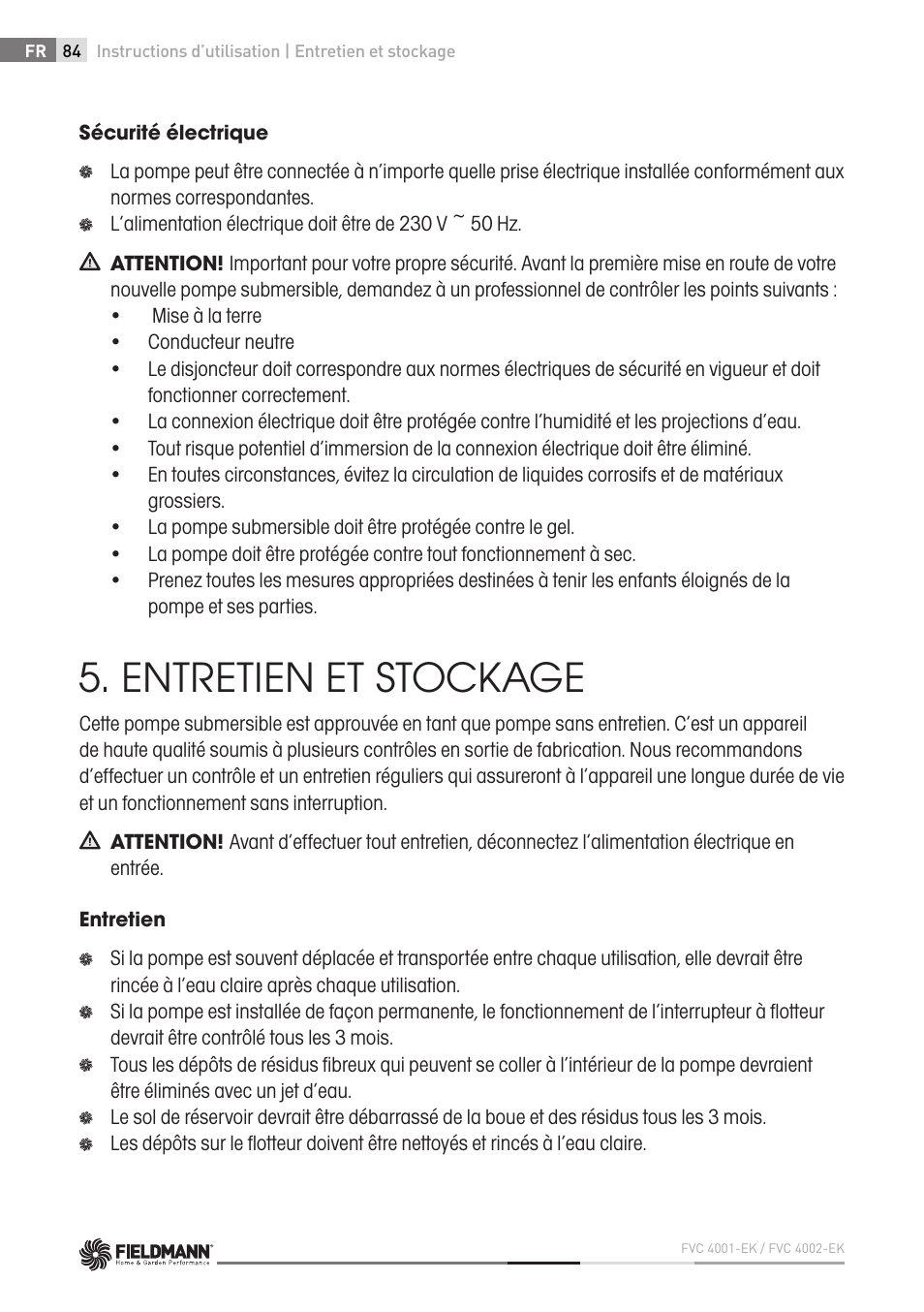 Entretien et stockage | Fieldmann FVC 4001 EK User Manual | Page 84 / 126