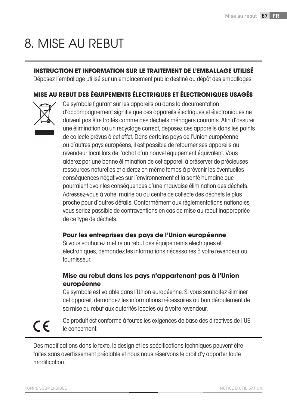 Mise au rebut | Fieldmann FVC 4001 EK User Manual | Page 87 / 126