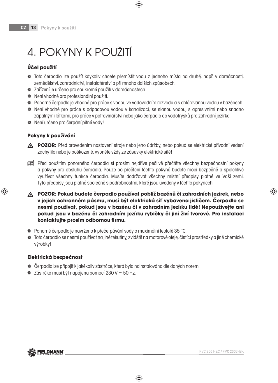 Pokyny k použití | Fieldmann FVC 2001-EC User Manual | Page 14 / 60