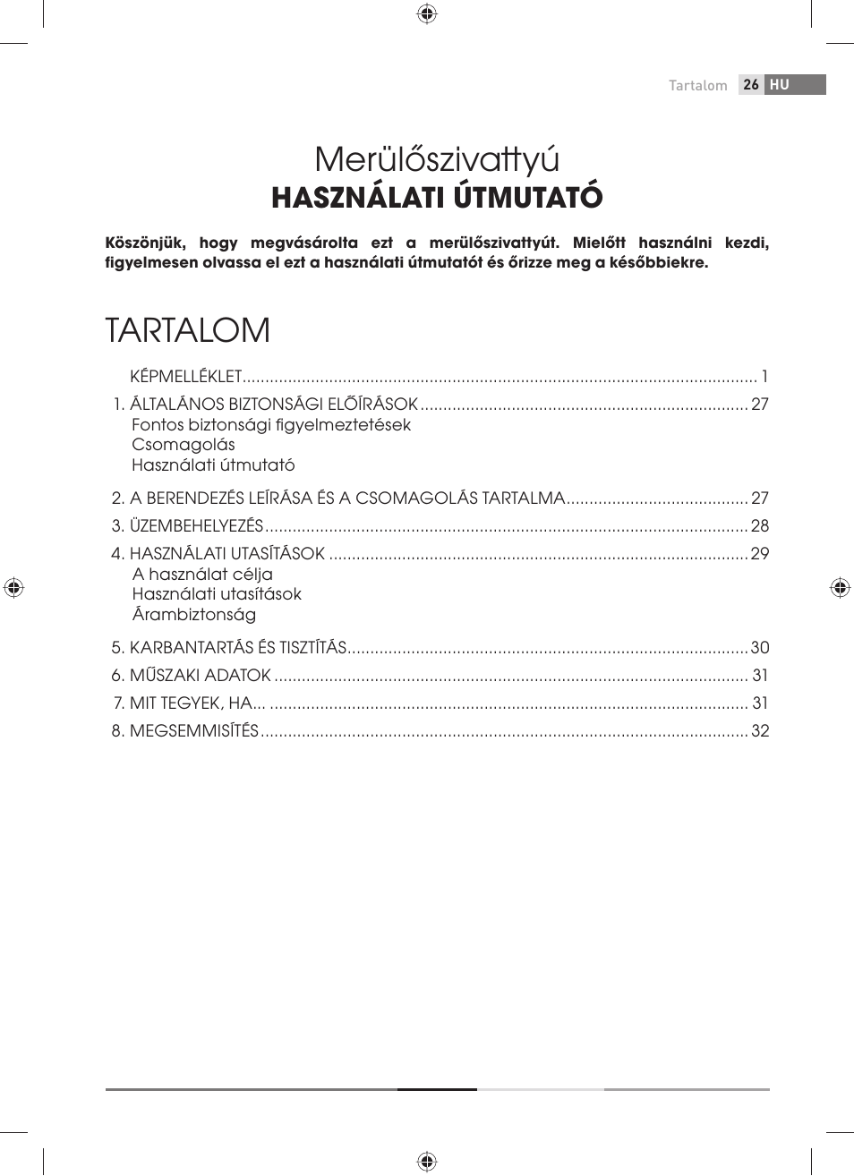Merülőszivattyú, Tartalom, Használati útmutató | Fieldmann FVC 2001-EC User Manual | Page 27 / 60