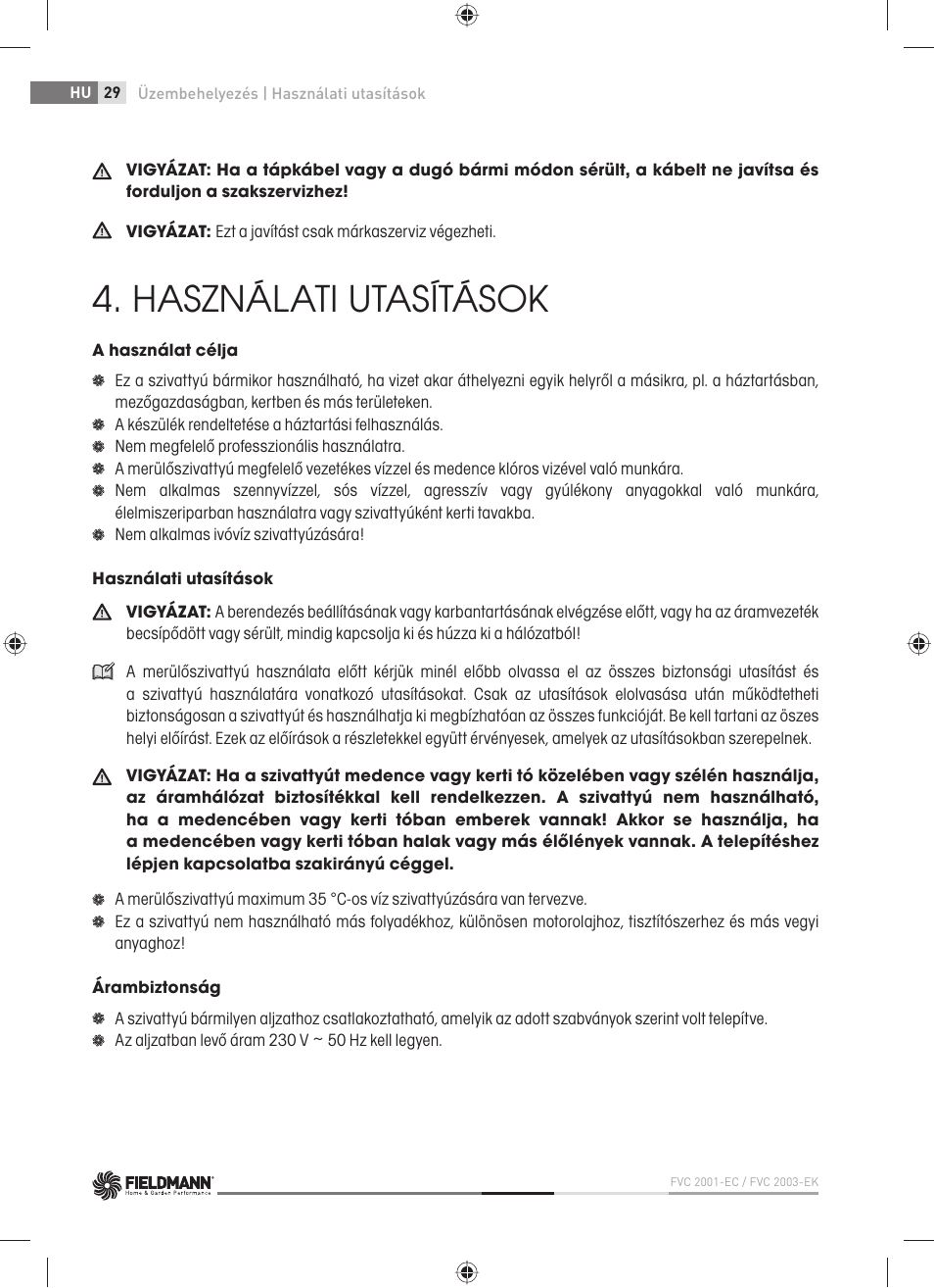 Használati utasítások | Fieldmann FVC 2001-EC User Manual | Page 30 / 60