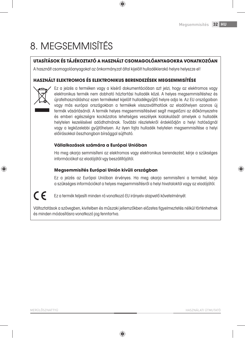 Megsemmisítés | Fieldmann FVC 2001-EC User Manual | Page 33 / 60