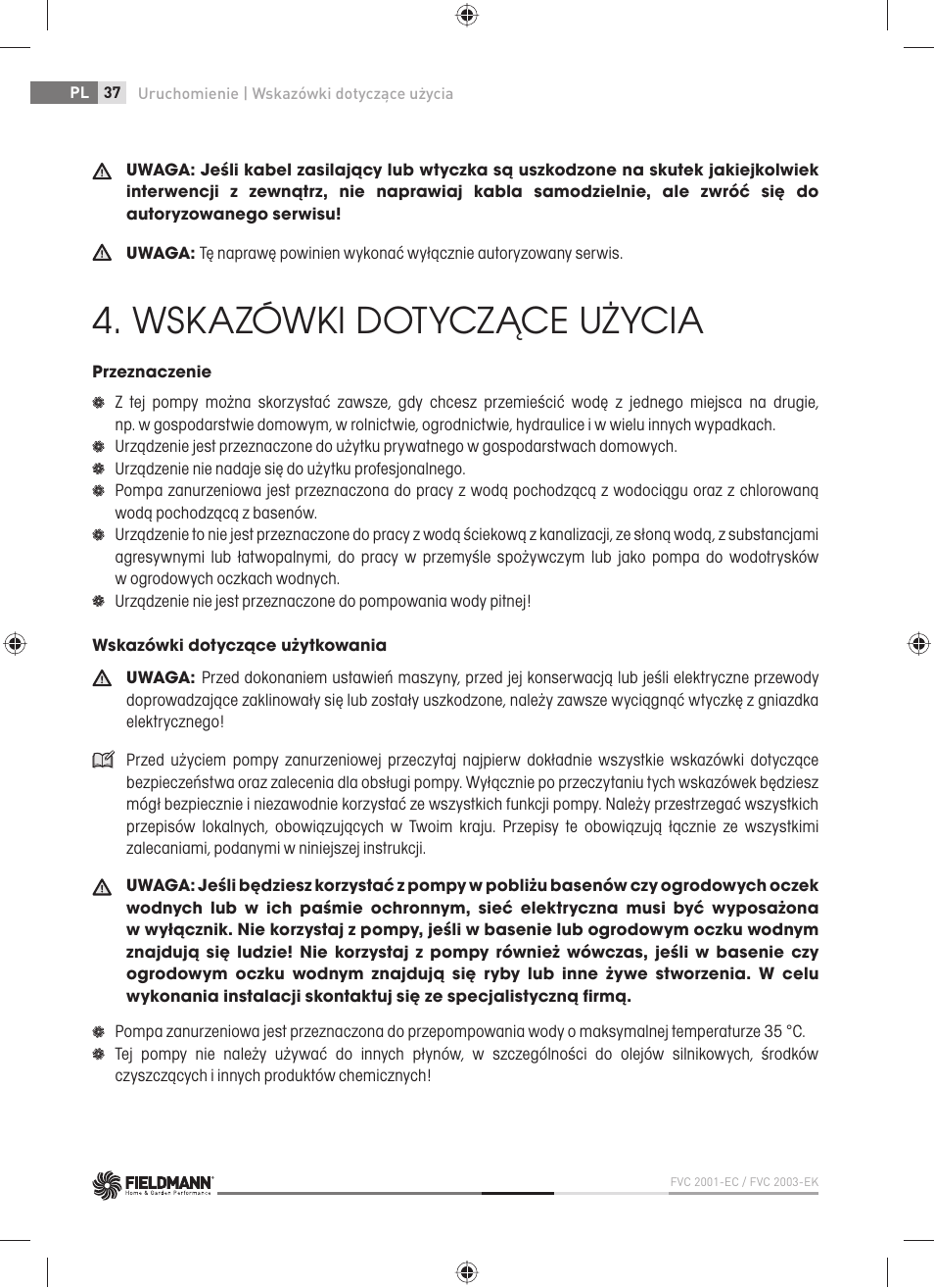 Wskazówki dotyczące użycia | Fieldmann FVC 2001-EC User Manual | Page 38 / 60