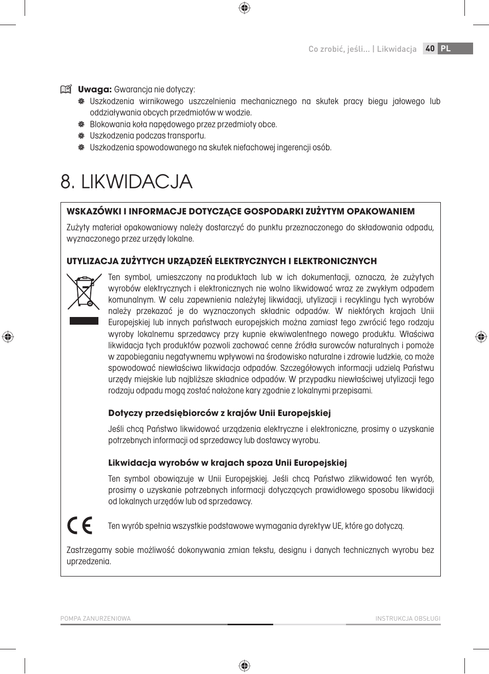 Likwidacja | Fieldmann FVC 2001-EC User Manual | Page 41 / 60