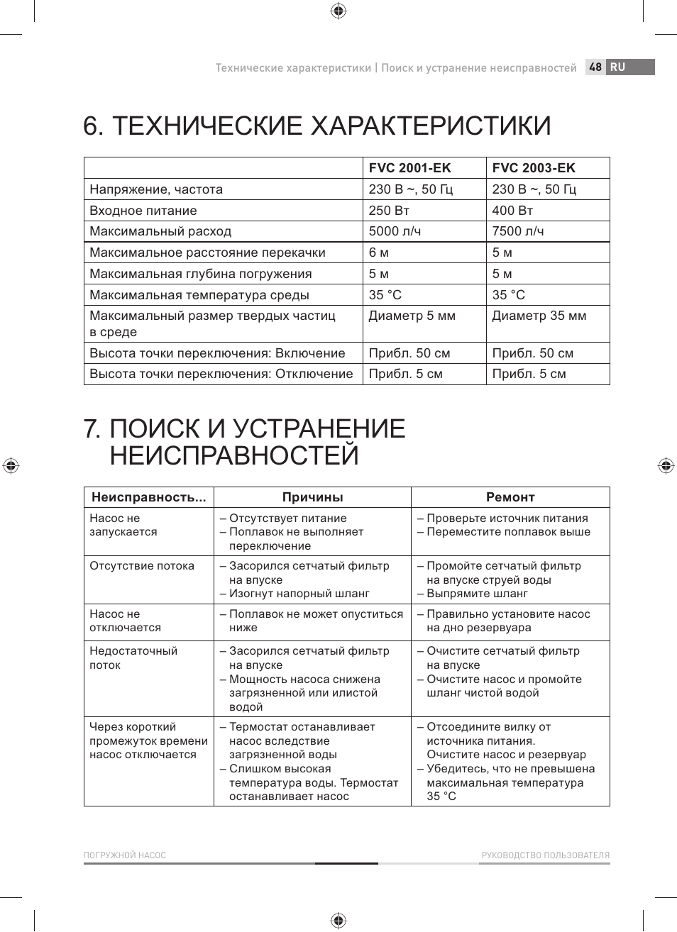 Технические характеристики, Поиск и устранение неисправностей | Fieldmann FVC 2001-EC User Manual | Page 49 / 60