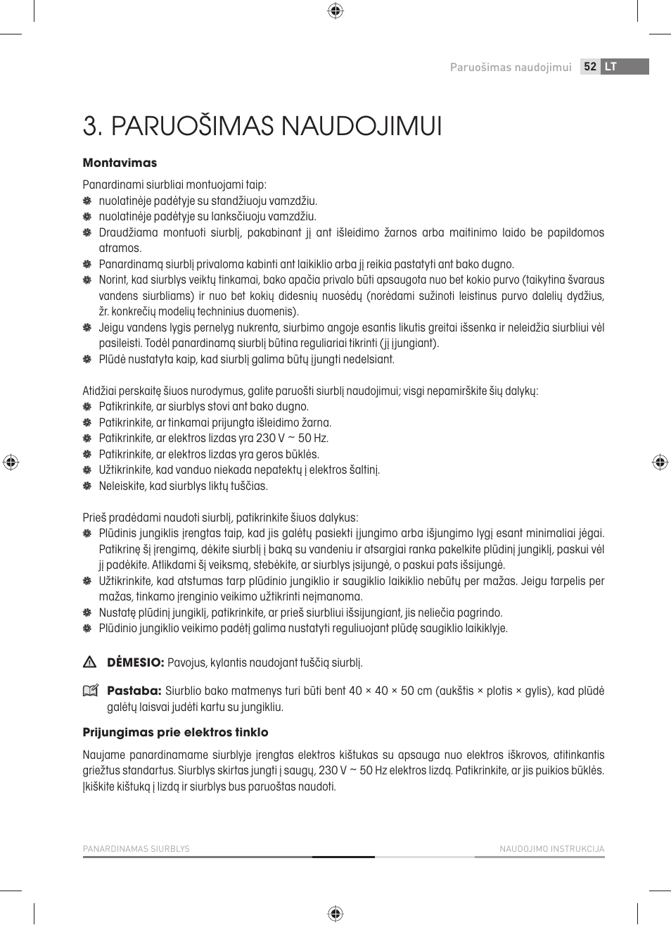 Paruošimas naudojimui | Fieldmann FVC 2001-EC User Manual | Page 53 / 60