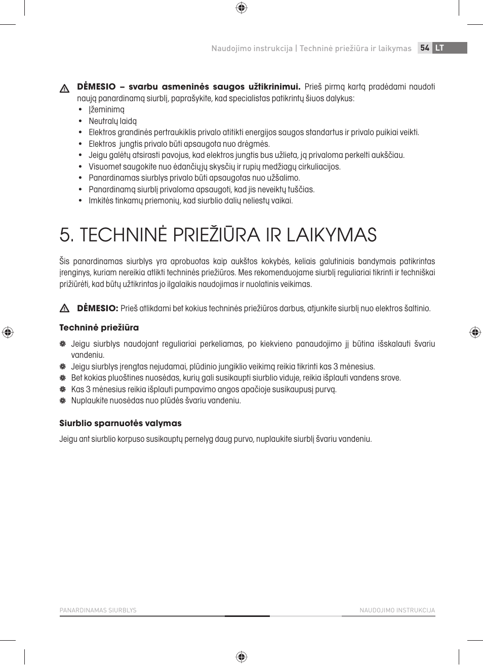 Techninė priežiūra ir laikymas | Fieldmann FVC 2001-EC User Manual | Page 55 / 60