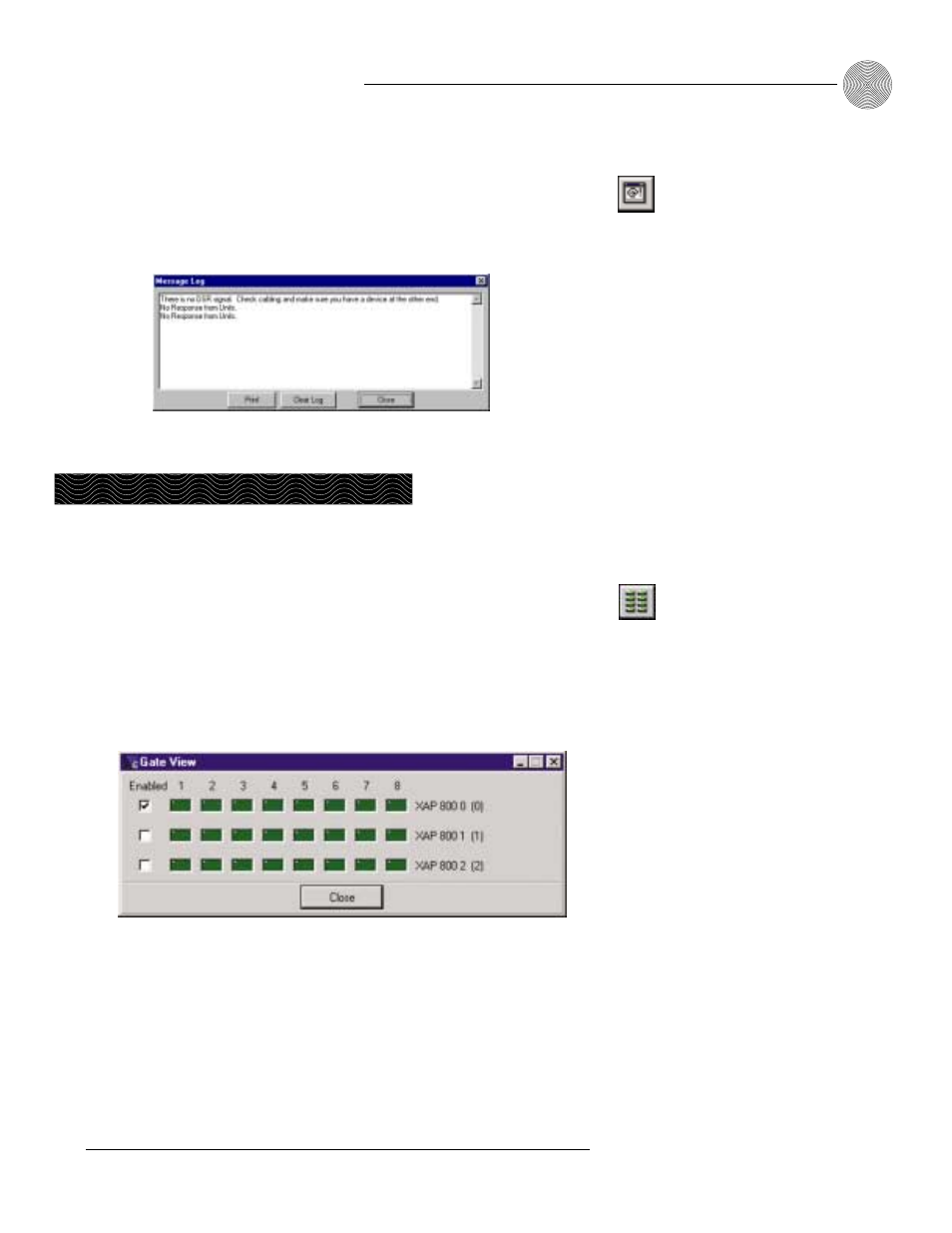 Message log, Gate view, Monitoring views | Operation ~ monitoring views | ClearOne comm XAPTM 800 User Manual | Page 81 / 149