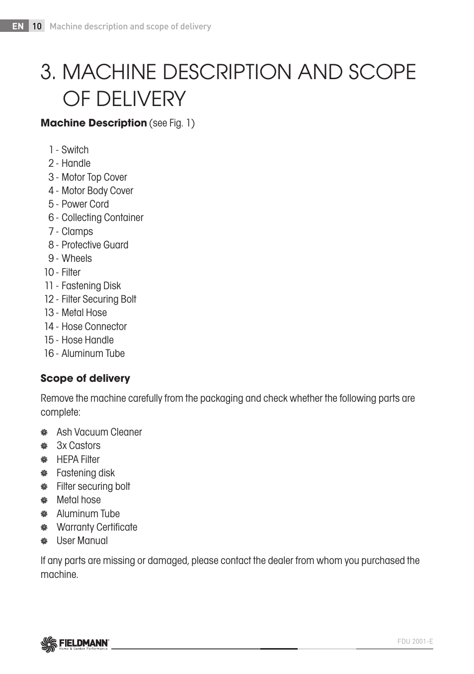 Machine description and scope of delivery | Fieldmann FDU 2001-E User Manual | Page 10 / 62