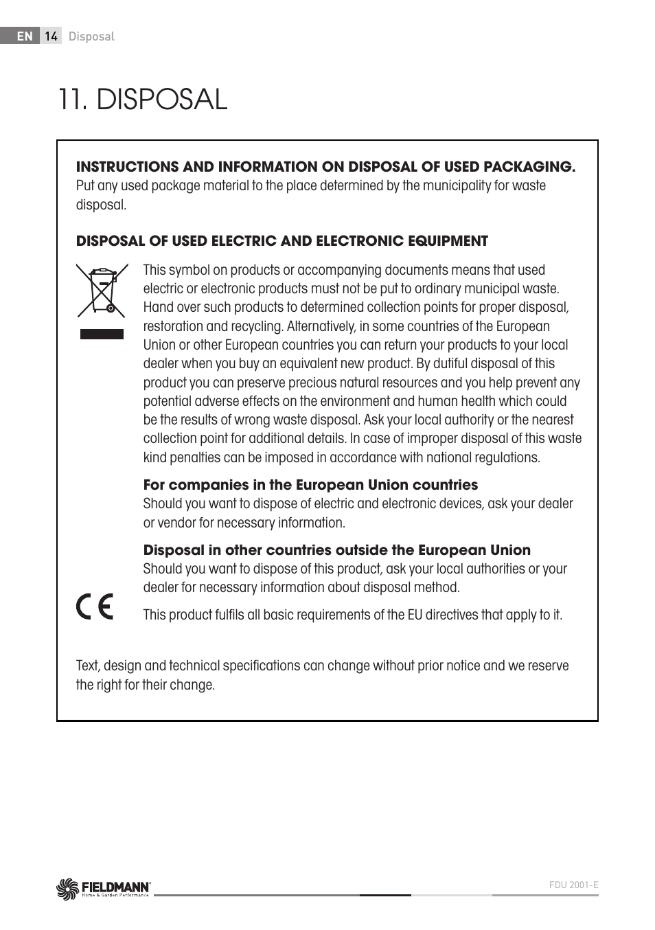Disposal | Fieldmann FDU 2001-E User Manual | Page 14 / 62