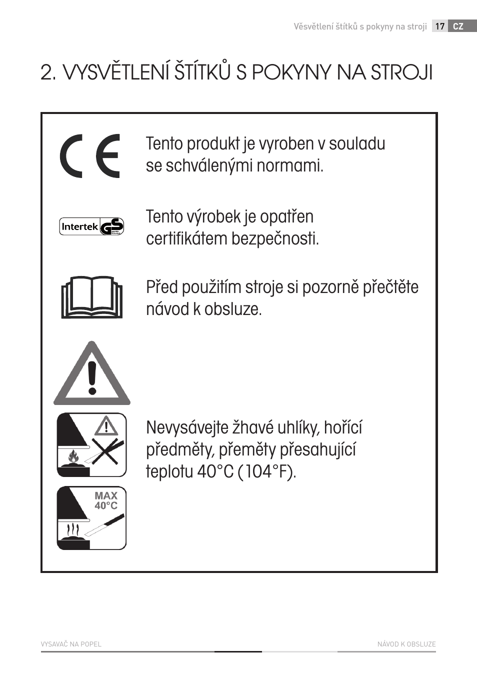 Vysvětlení štítků s pokyny na stroji | Fieldmann FDU 2001-E User Manual | Page 17 / 62