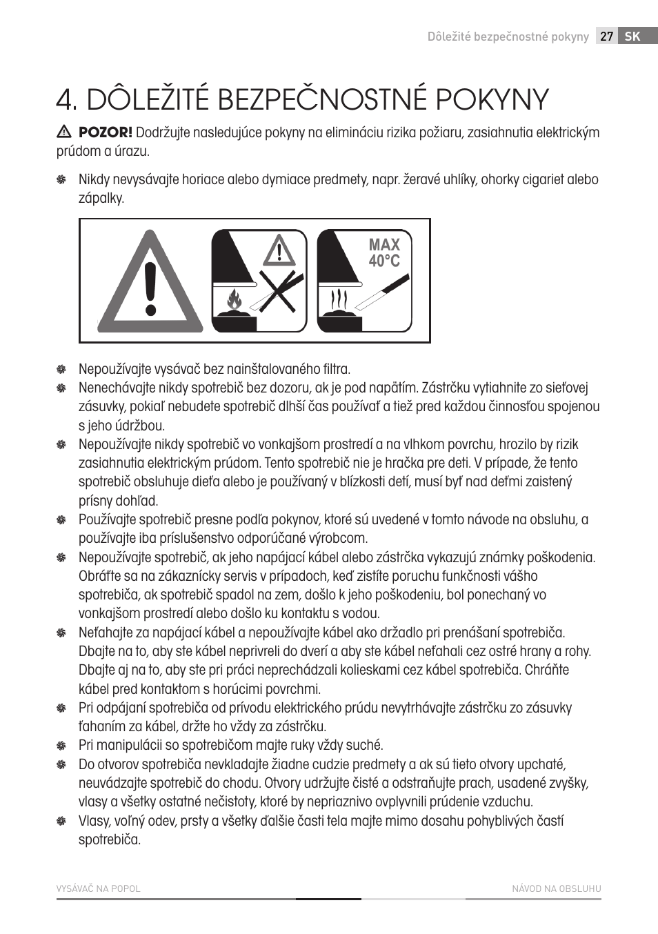 Dôležité bezpečnostné pokyny | Fieldmann FDU 2001-E User Manual | Page 27 / 62