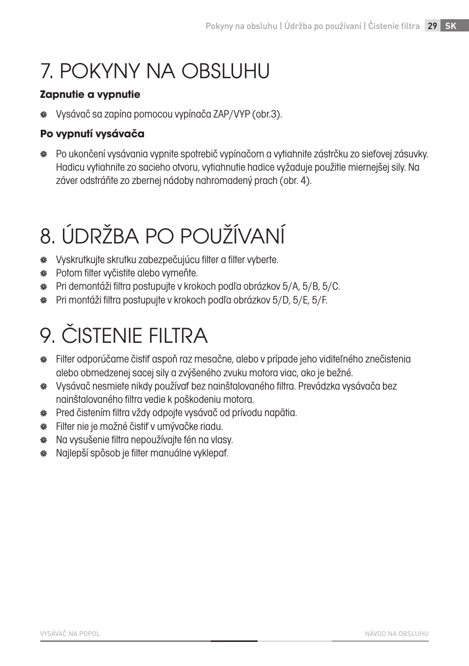 Pokyny na obsluhu, Údržba po používaní, Čistenie filtra | Fieldmann FDU 2001-E User Manual | Page 29 / 62
