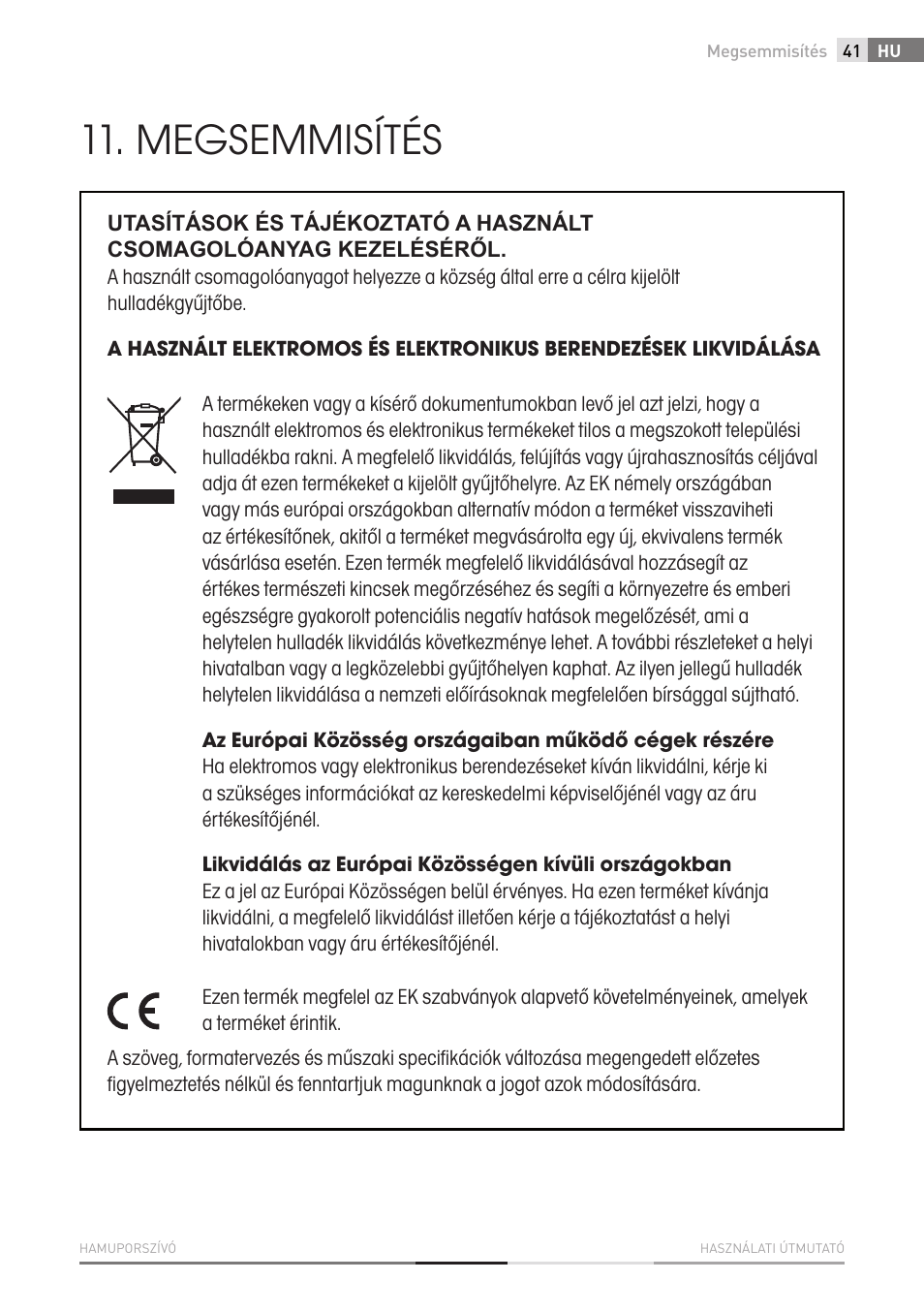 Megsemmisítés | Fieldmann FDU 2001-E User Manual | Page 41 / 62