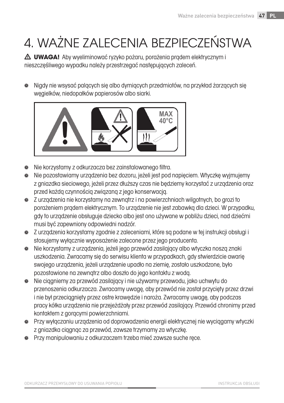 Ważne zalecenia bezpieczeństwa | Fieldmann FDU 2001-E User Manual | Page 47 / 62