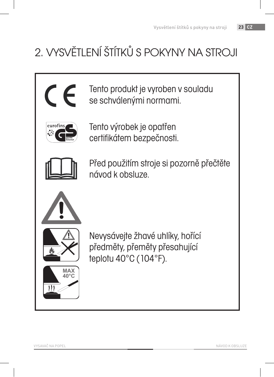 Vysvětlení štítků s pokyny na stroji | Fieldmann FDU 2002-E User Manual | Page 23 / 148