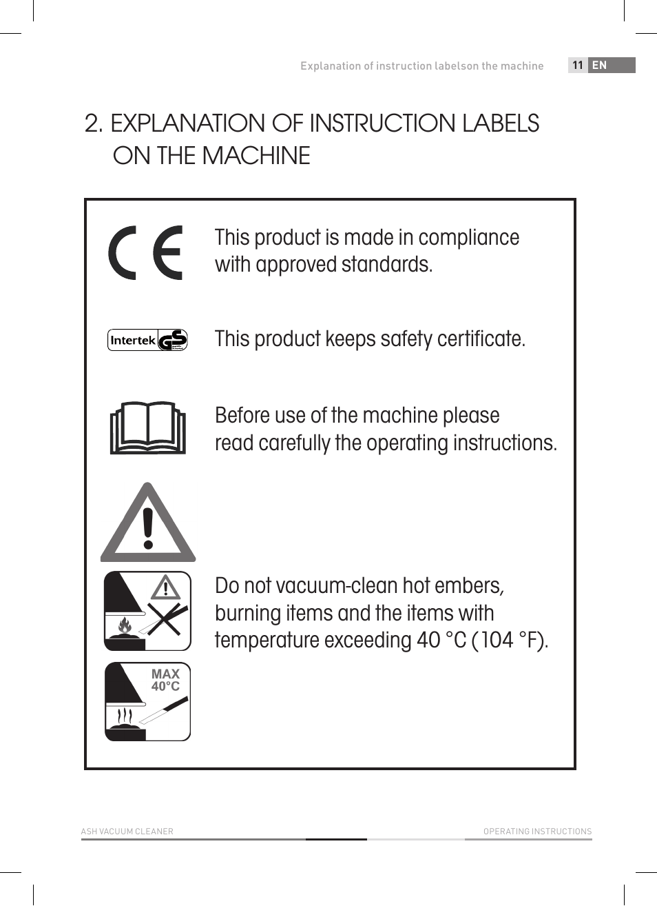 Explanation of instruction labels on the machine | Fieldmann FDU 2006-E User Manual | Page 11 / 148