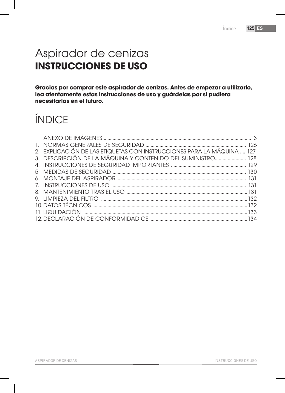 Aspirador de cenizas, Índice, Instrucciones de uso | Fieldmann FDU 2006-E User Manual | Page 125 / 148