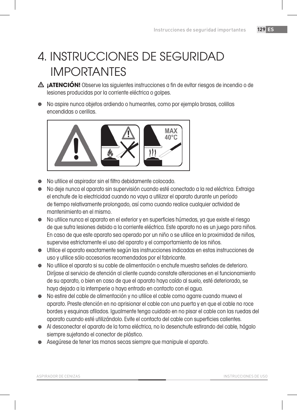 Instrucciones de seguridad importantes | Fieldmann FDU 2006-E User Manual | Page 129 / 148